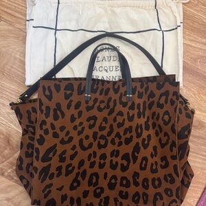 Clare V. Leopard Print Tote with Black Handles
